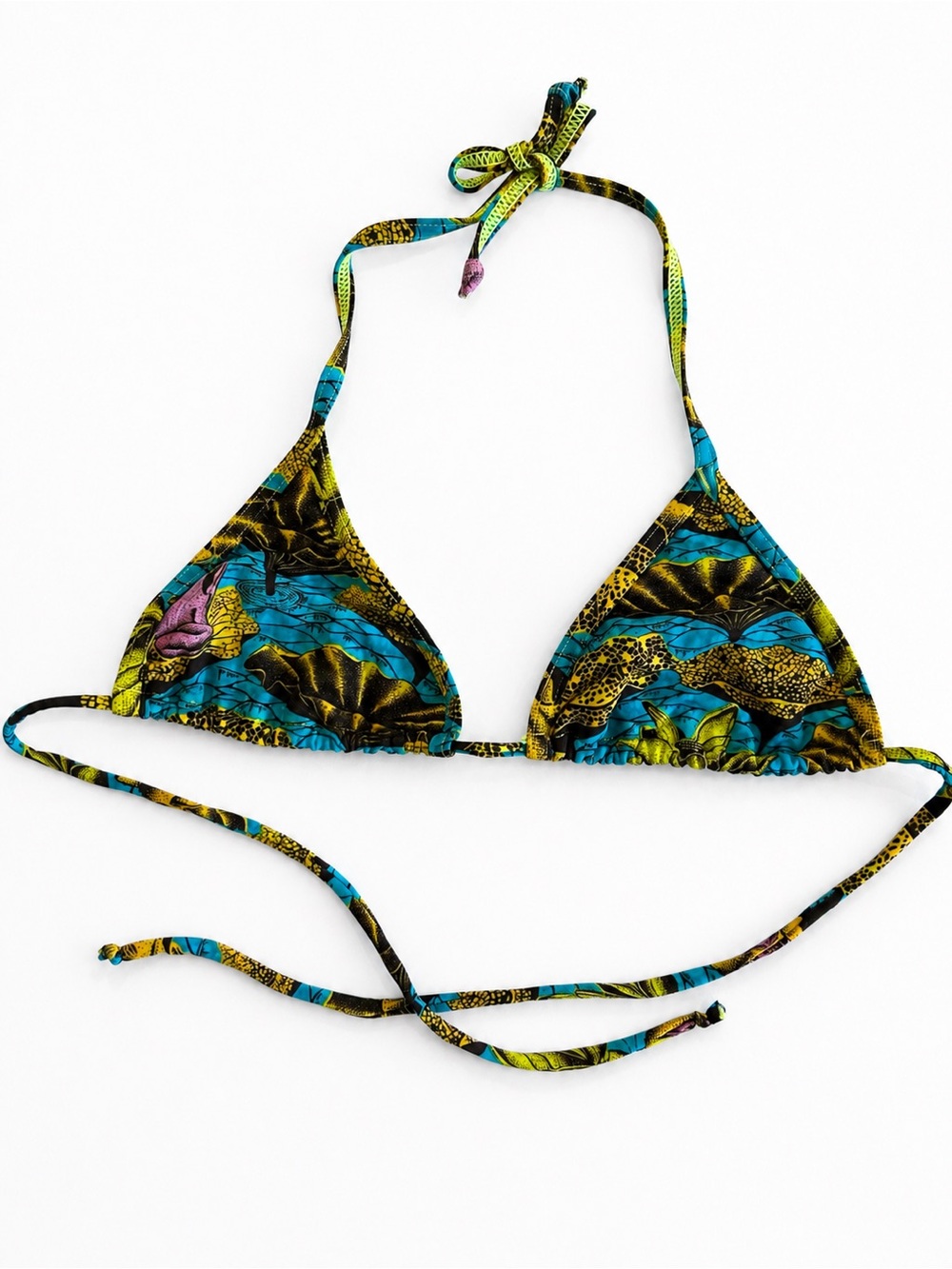 Bantu Blue & Brown String Bikini Top - Size S